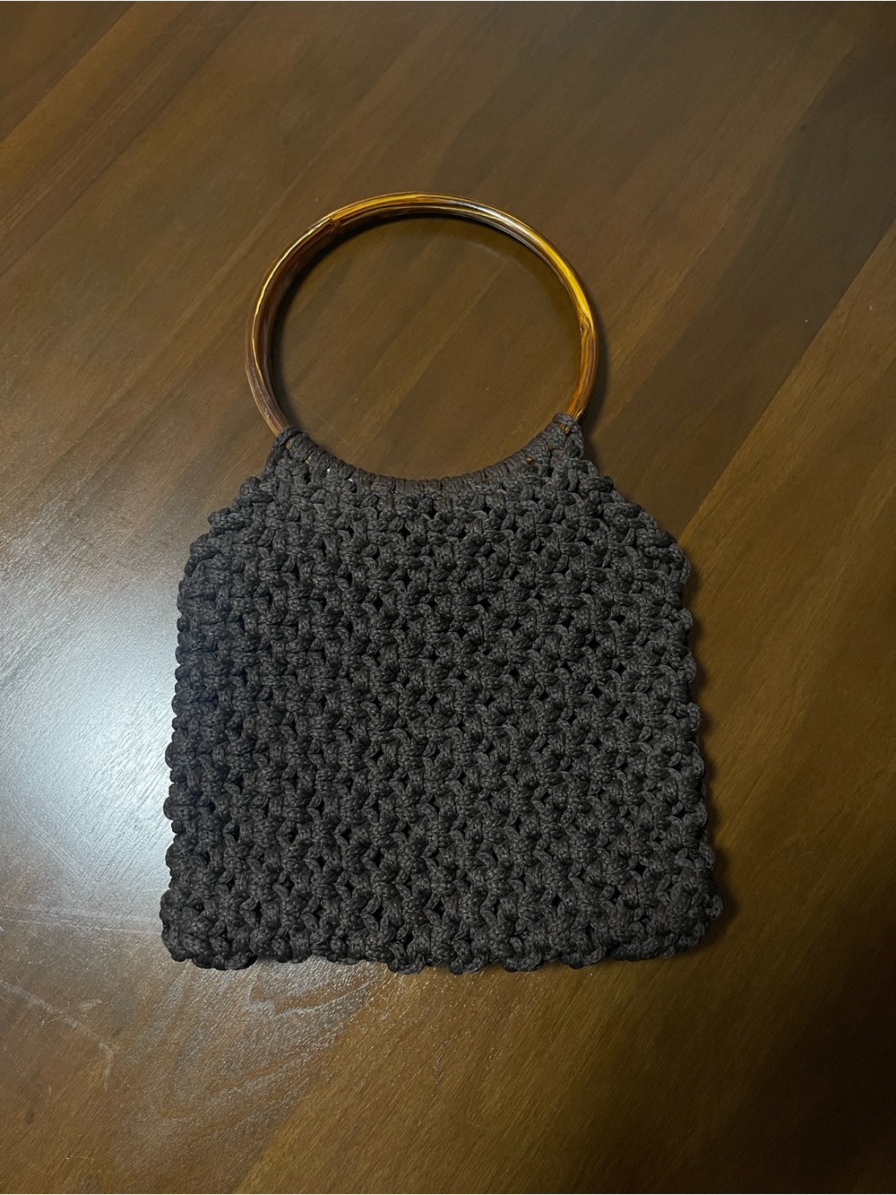 Target Dark Brown Crochet Mini Bag with Tortoiseshell Ring Handles